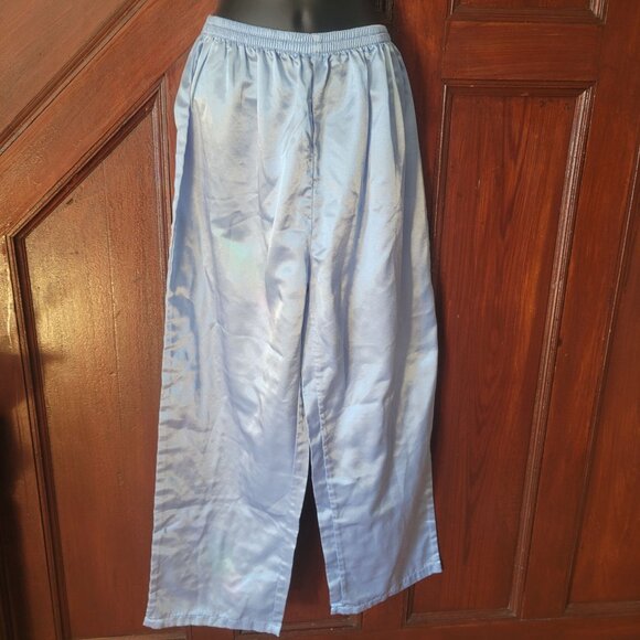 Anthony Richards Womens Light Blue Satin Pajama Set Embroidered Collar Pocket Lp - Picture 4 of 11